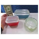 (3) Vintage PYREX Fridge Dishes Small Unique Size