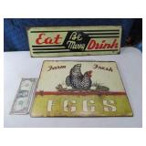(2) Heavy Tin Metal EGGS~Eat Signs 12"/15"