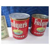 (2) Early FOLGERS Coffee Tins