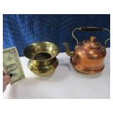 (2) Brass/Copper 8" Teapot & Spittoon