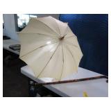 Vintage Handcarved Walking Cane & Early Umbrella