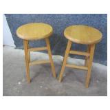 (2) 24" Oak Wooden Stools