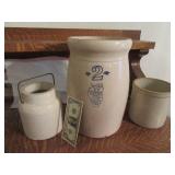 (3) Antique Crocks Churn&8" AS IS