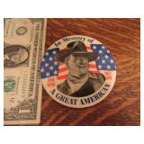 Vintage 3.5" JOHN WAYNE ovrszd Button 1979