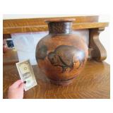13" Signed BUFFALO SouthWest Pottery Pot NEAT