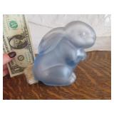 Antique Glass 6" Rabbit Blue Candy Jar NEAT