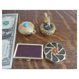 (4) 2"ish Metal Pill & Mirror Pocket/Purse Boxes