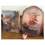 (2) 20"ish Glossy Wood JOHN WAYNE Wall Art