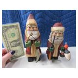 (2) MICHAEL OLSON Carved Santa Hunter & Fisherman