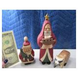(3) ArtisanSigned Wooden Carved Christmas Figures