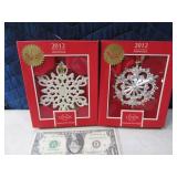(2) 2012 Snowflake LENOX Ornaments