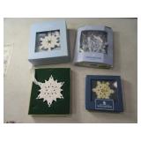 (4) asst WEDGWOOD Snowflake Ornaments