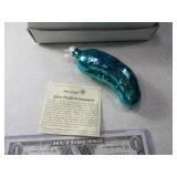 4" handblown Glass Pickle Blue Ornament POLAND