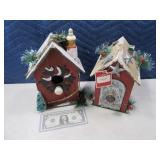 (2) 10" Neat BirdHouse Look Xmas Wood Decor