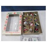 Box Antique SHINY BRITE Glass Ornaments Bells~Strp