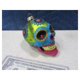 Glass 5" SKULL Multicolored Handpainted Ornament