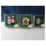 (3) Hallmark 80s ClearBox Ornaments Train~Elf~Sant