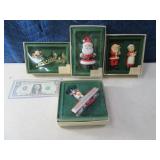 (4) 80s Hallmark SANTA Neat Ornaments Clear Boxed