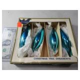 4pk Vintage Glass GERMAN Teardrop Blue Ornments