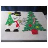 (2) Vintage 20" Melted Art Decor Tree Snowman 70s