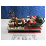 12" Cast Iron Mechanical SANTA~REINDEER Coin Bank