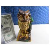 Cast Iron OWL 8" Mechanical Coin Bank
