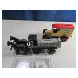 (2) Diecast Metal Truck Coin Banks Case & Texaco