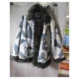 Funky Womens 3XL Blue Patchwork/Fur Coat UNIQUE