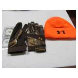 (2) Kids XL Camo UNDER ARMOUR Gloves & Org Hat
