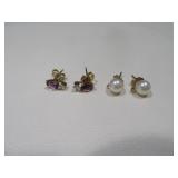 (2) Beautiful Earrings 14kt Gold & GF Purple/Pearl
