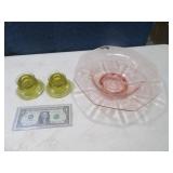 3pcs Pink~Yellow Depression Glass 10"/4"