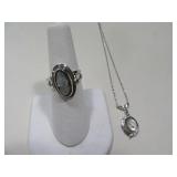 (2) Cameo Look Sterling Necklace & sz6 Ring
