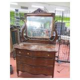 Antique Serpentine Oak Dresser w/ Mirror 42"