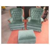 3pc Greenish Neutral Chair & Ottoman SET CleanNICE