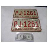 1975 Matching Pair COLORADO License Plates TRUCK