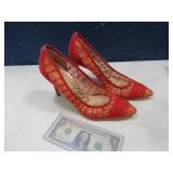 Womens SAM EDELMEN sz7.5 Red Lace High Heels Shoes