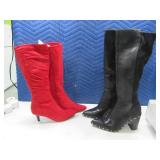 (2) Womens sz8 High Rise Boots Black!Red
