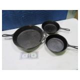 (3) Cast Iron Skillets LODGE & Oldie 12"/8"