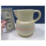 Early 6" Pink/Blue Stripe Pottery CrockType Pitchr