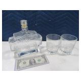 HARLEY 3pc Glass Booze Decanter & Glass Set