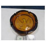 Amber Glass 10" Eagle Embossed Ashtray Large