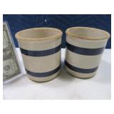 (2) Antique BlueStripe Crock Pottery 5.5" Rsvle OH
