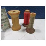 (3) Early Wooden Large 5" Sewing Spools