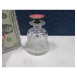 Antique Amazine Glass Embossed Perfume 5" Bottle
