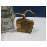 4" Rock~Stone w/ Brass Eagle Decor