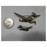 (2) Sterling Pawn Vintage ROADRUNNER Pins Jewerly