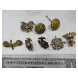 Lot asst Vintage Military Buttons & Pins