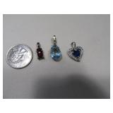 (3) Beautiful Stone .925 Pendants Heart/Red/Blue