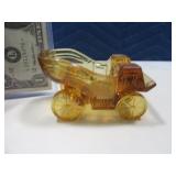 3" Amber Glass Unusual Car/Wagon Ash Tray