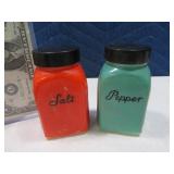 Antique Art Deco Green/Red Glass Salt & Pepper